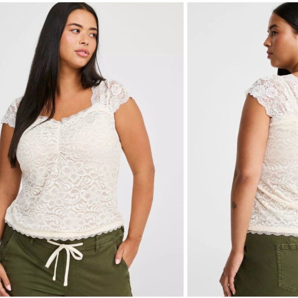Torrid Stretch Lace Sweetheart Cinch Front Top Women 3X Coquette Fairy Cottage